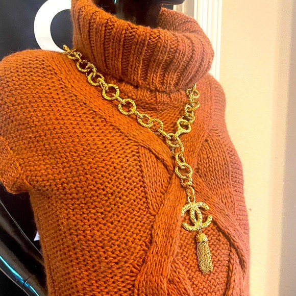 Rare CHANEL chunky lariat vintage 24k plated necklace with tassel - Picture 7 of 15